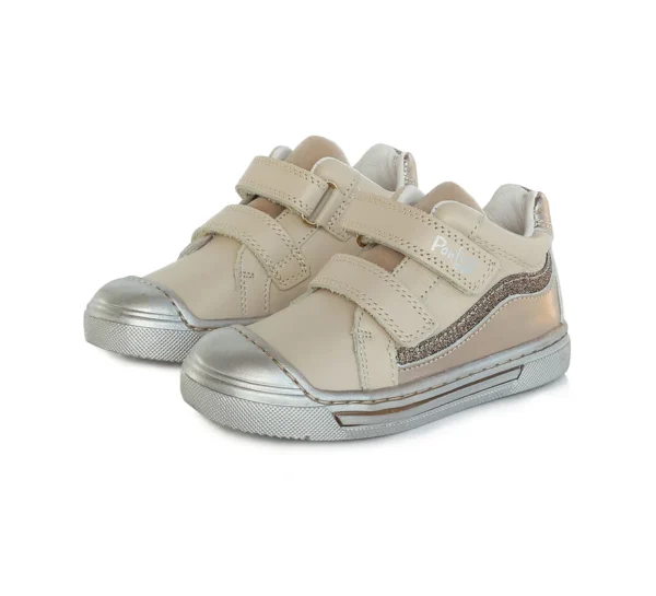 Ponte20 supinált lány bőrcipő – krém–arany, csillámos hullámmintával