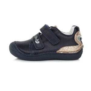Ponte20 supinált lány bőrcipő – sötétkék, arany sarokdísszel
