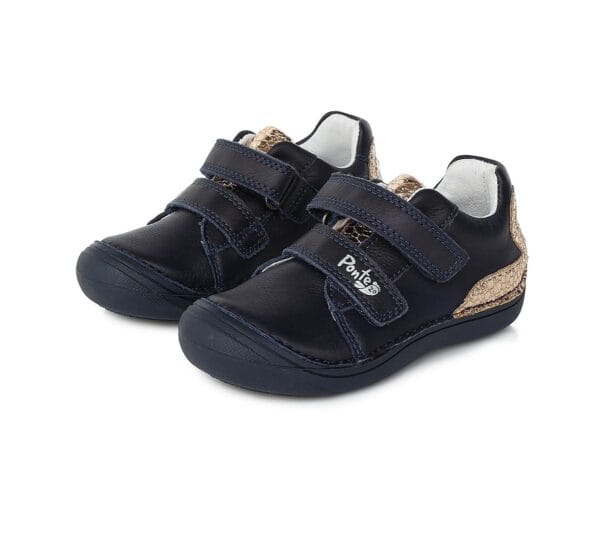 Ponte20 supinált lány bőrcipő – sötétkék, arany sarokdísszel