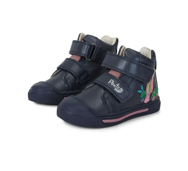 Ponte20 supinált lány bőrcipő – sötétkék, madár mintával