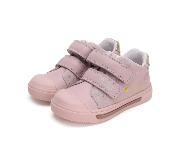 Ponte20 supinált lány bőrcipő – rózsaszín virág és aranyszíves mintával