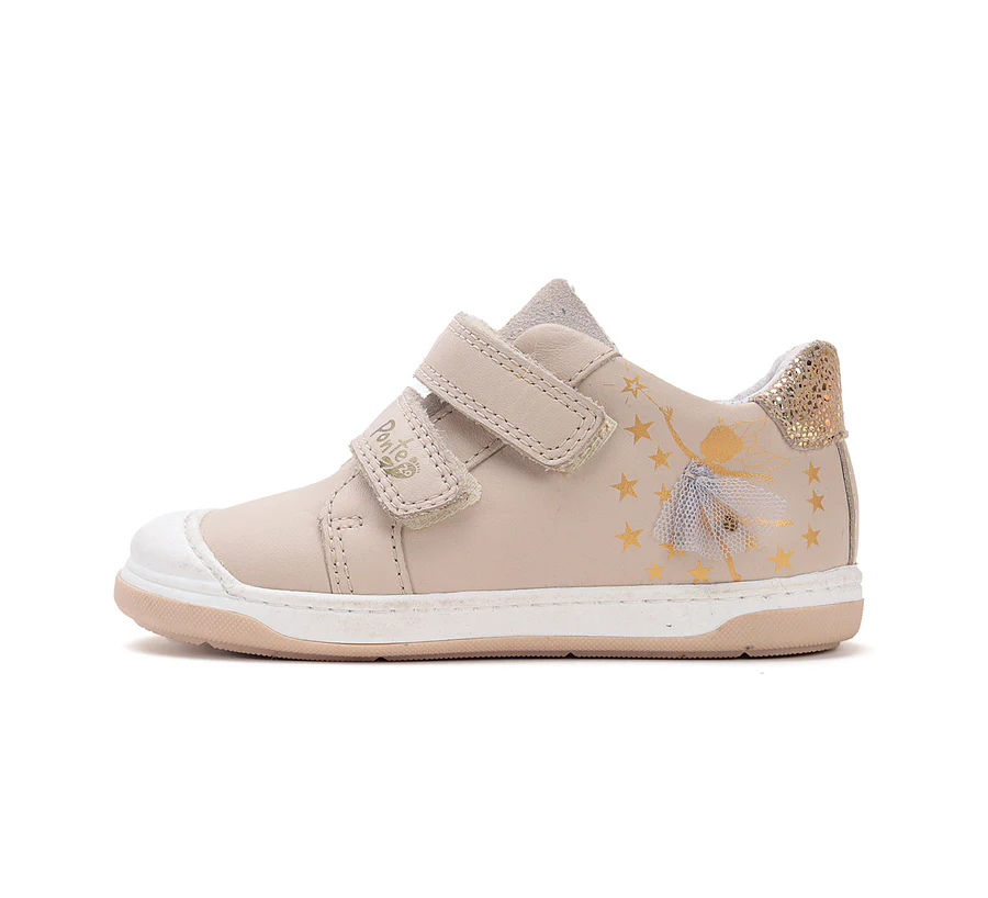 Ponte20 supinált lány bőrcipő – bézs, arany tündér mintával