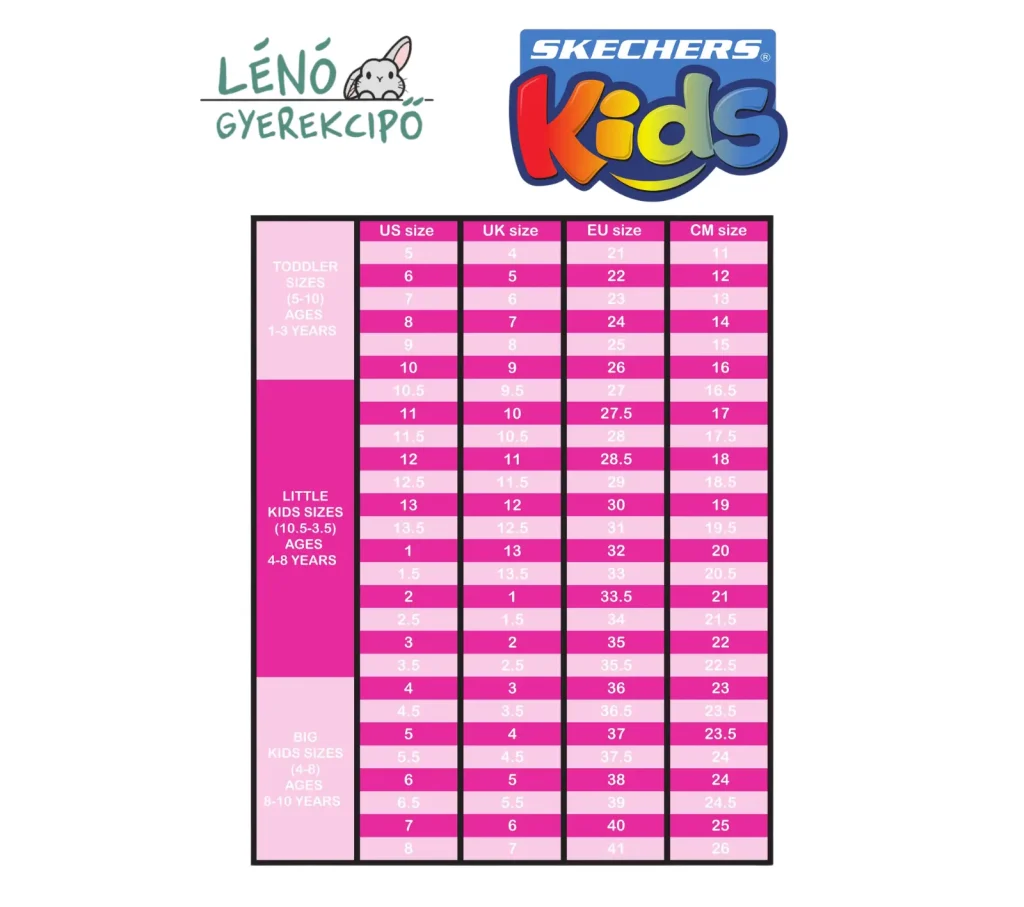 Skechers lány mérettáblázat